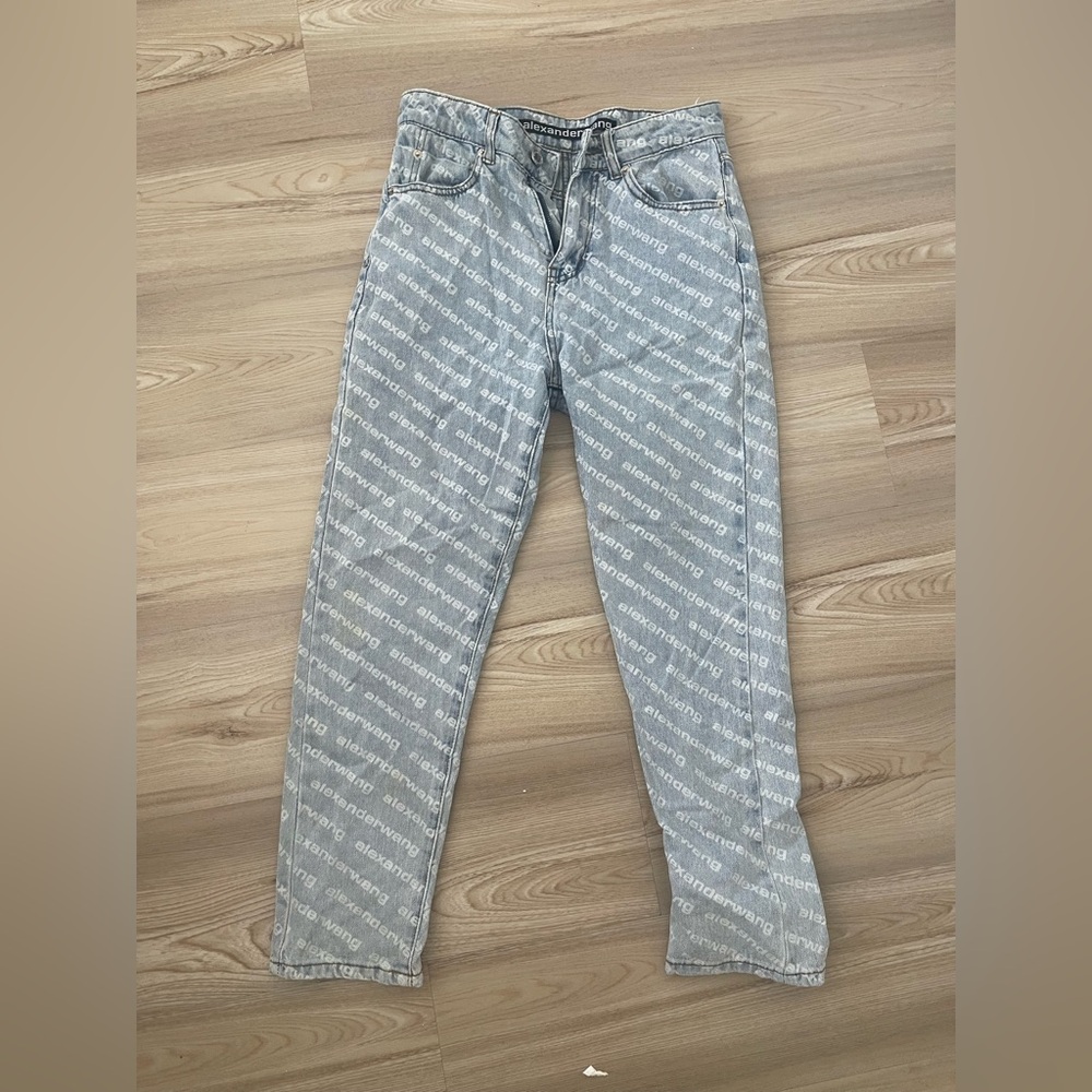 Alexander Wang Gray Straight Leg Jeans with Logo Print